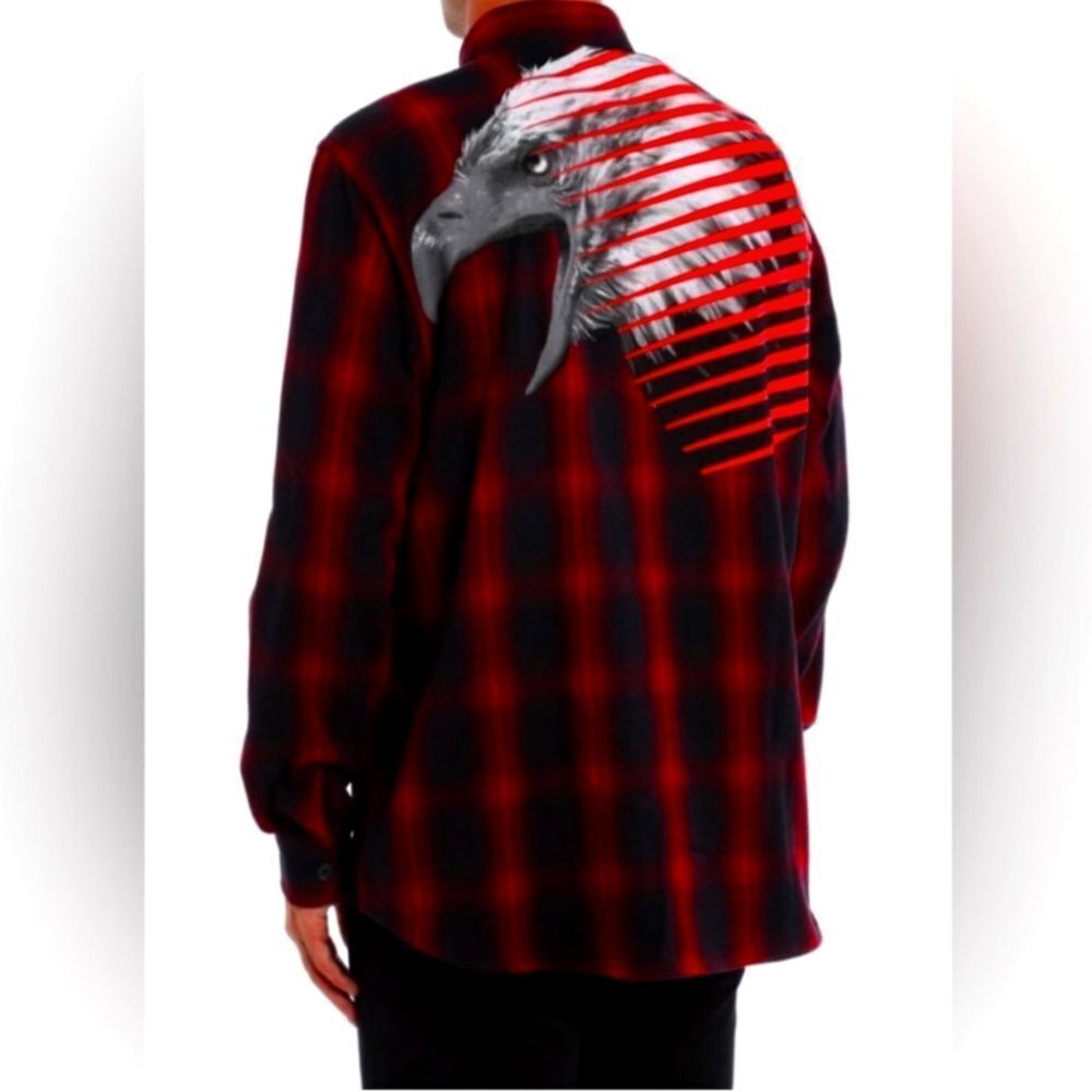 Marcelo Burlon Milan Eagle Flannel Plaid Shirt Wool Blend XL